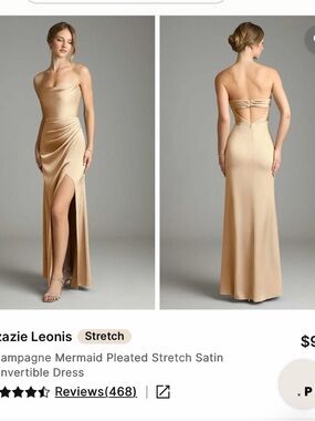 Azazie Champagne Strapless Mermaid Convertible Gown